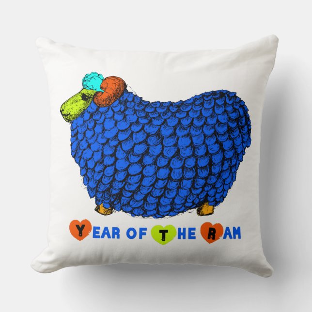 Funny Blue Ram Chinese Year Zodiac Square P Kussen (Voorkant)