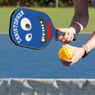 Funny Blue Scary Face Novelty Personated Name Pickleball Paddle