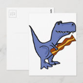 Funny Blue T-rex Dinosaur Eating Bacon Art Briefkaart (Voorkant / Achterkant)