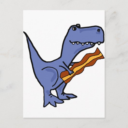 Funny Blue T-rex Dinosaur Eating Bacon Art Briefkaart (Voorkant)