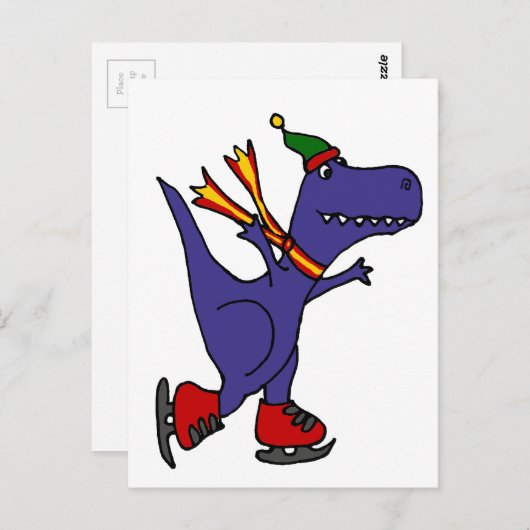 Funny Blue T-Rex Dinosaur Ice Skating Art Briefkaart (Voorkant / Achterkant)