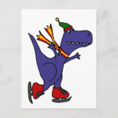 Funny Blue T-Rex Dinosaur Ice Skating Art Briefkaart (Voorkant)
