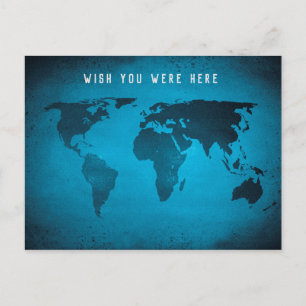Funny blue wereldkaart briefkaart