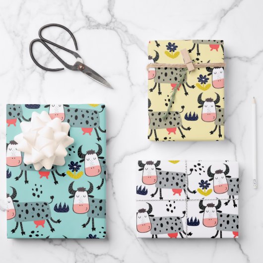 Funny Boerderij Koe Wrapping Paper set van 3 (Voorkant)