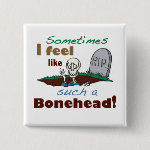 Funny Bonehead Skeleton Vierkante Button 5,1 Cm