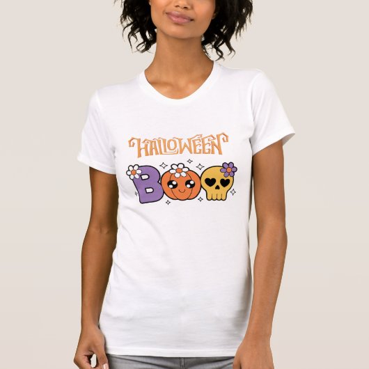 Funny Boo Halloween White &orang T-shirt (Voorkant)