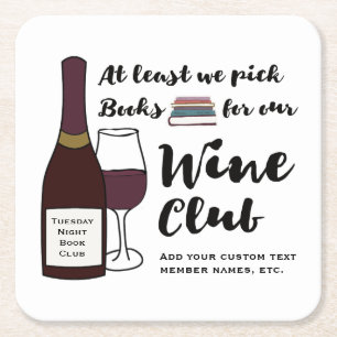 Funny Book Club Drink Wine Club Girls Night Out Vierkante Kartonnen Onderzetter