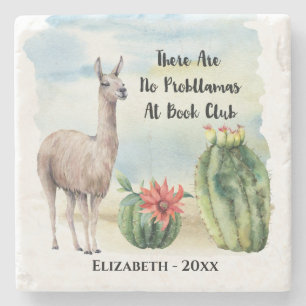 Funny Book Club Llama Cactus Waterverf Monogram Stenen Onderzetter