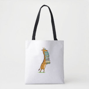 Funny Book Reading Giraffe I Love My Library Draagtas