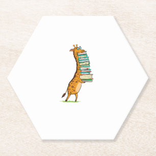 Funny Book Reading Giraffe I Love My Library Kartonnen Onderzetters
