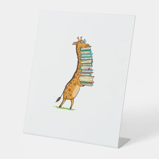 Funny Book Reading Giraffe I Love My Library Reclamebord Met Voetstuk (Voorkant)