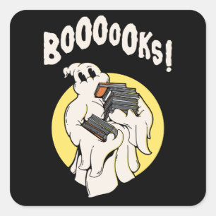 Funny Bookworm Ghost Halloween Costume Booooks Vierkante Sticker
