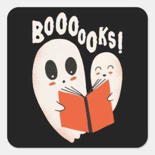 Funny Bookworm Ghost Halloween Costume Booooks Vierkante Sticker