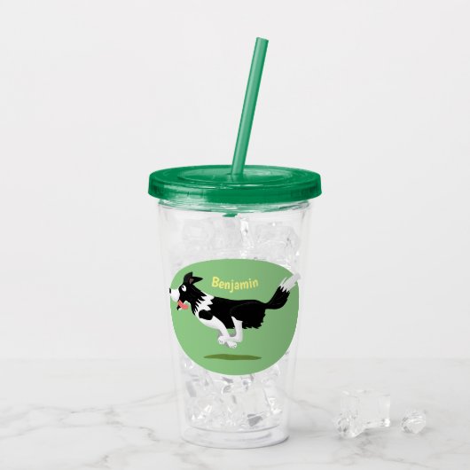 Funny Border Collie cartoon Acryl Drinkbeker (Achterkant ijs)