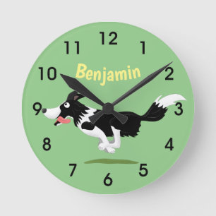 Funny Border Collie cartoon Round Cloc Ronde Klok