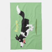 Funny Border Collie cartoon Theedoek (Verticaal)