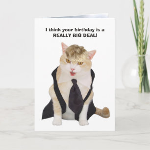 Funny Boss Cat with Blonde Toupee Kaart