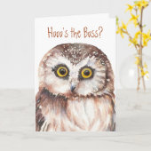 Funny Boss Day, Wise Owl Humor Kaart (Gele Bloem)