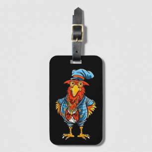 Funny Bossy Cartoon Rooster Bagagelabel