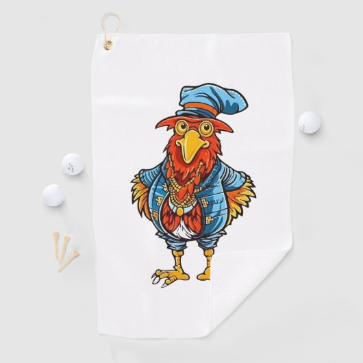 Funny Bossy Cartoon Rooster Golfhanddoek (Insitu)