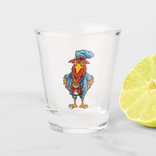 Funny Bossy Cartoon Rooster Shot Glas (Voorkant)