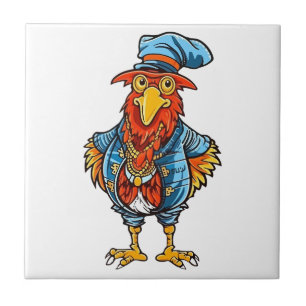 Funny Bossy Cartoon Rooster Tegeltje