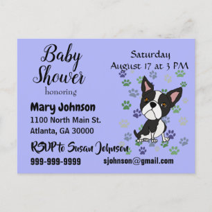 Funny Boston Terrier and Paw Prints Baby shower Uitnodiging Briefkaart