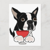 Funny Boston Terrier Dog Drink wijnkunst Briefkaart (Voorkant)