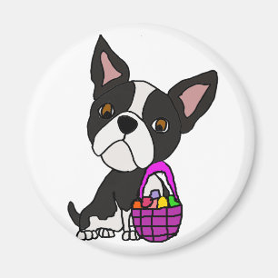 Funny Boston Terrier Dog met paasmandje Magneet