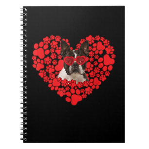 Funny Boston Terrier Dog Paw Heart Valentine Day Notitieboek