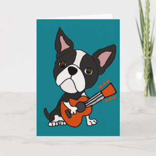 Funny Boston Terrier Dog speelt gitarkunst Kaart