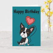 Funny Boston Terrier Love Cartoon Kaart (Gele Bloem)