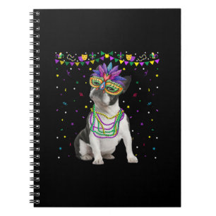 Funny Boston Terrier Wearing Carnival Mask Mardi Notitieboek