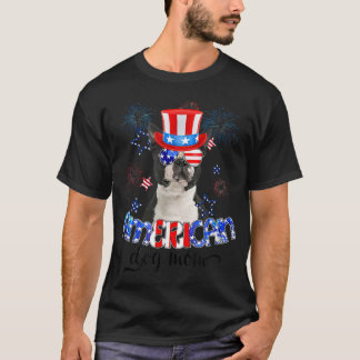 Funny Boston Terrier Wearing Sunglasses USA Flag 4 T-shirt