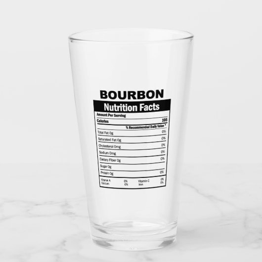 Funny Bourbon Nutrition Facts Glass Glas (Voorkant)