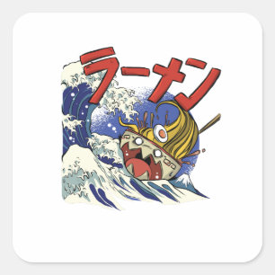 Funny Bowl van Ramen tijdens een oceaanstorm Vierkante Sticker