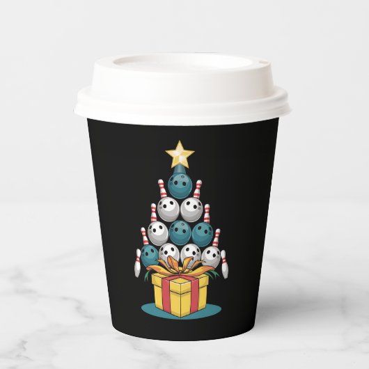 Funny Bowling-kerstboomverlichting met kerstcadeau Papieren Bekers (Voorkant)