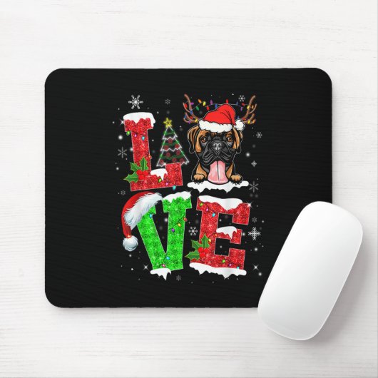 Funny Boxer Dog Tree kerstlampjes Pajama Muismat (Met muis)