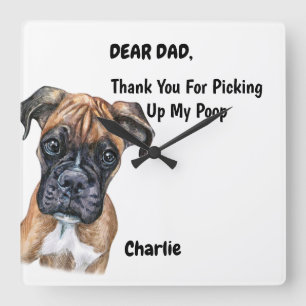 Funny Boxer Puppy Dog Waterverf Canine Art Vierkante Klok