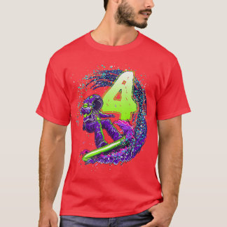 Funny Boy 4th Birthday Astronaut Buitenruimte Surf T-shirt