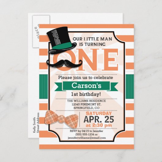 Funny Boy's 1st Birthday Party Uitnodiging (Voorkant / Achterkant)