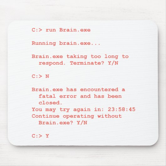 Funny Brain.exe Fout Computer Geek Humor Muismat (Voorkant)