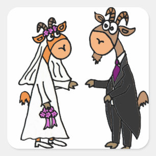 Funny Bride en Groom Goat Wedding Vierkante Sticker