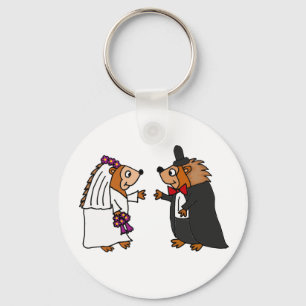 Funny Bride en Groom Hedégel Wedding Art Sleutelhanger