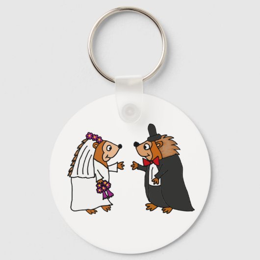 Funny Bride en Groom Hedégel Wedding Art Sleutelhanger (Voorkant)
