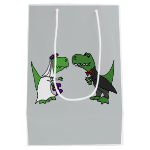 Funny Bride en Groom T-rex Dinosaur Gift Bag Medium Cadeauzakje