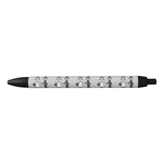 Funny Bride en Groom Wedding Cartoon Zwarte Inkt Pen (Voorkant)