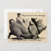Funny Briefkaart dame die een varken bestuurt... (Voorkant / Achterkant)