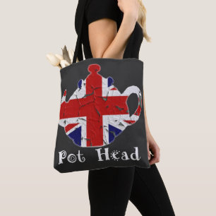 Funny British Teapot Pot Head Distress Draagtas