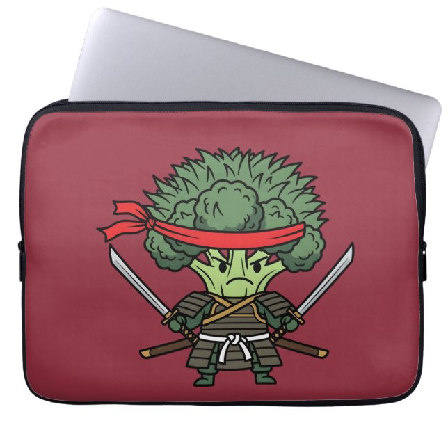 Funny Broccoli Samurai Warrior Japanese Art Illust Laptop Sleeve (Voorkant)